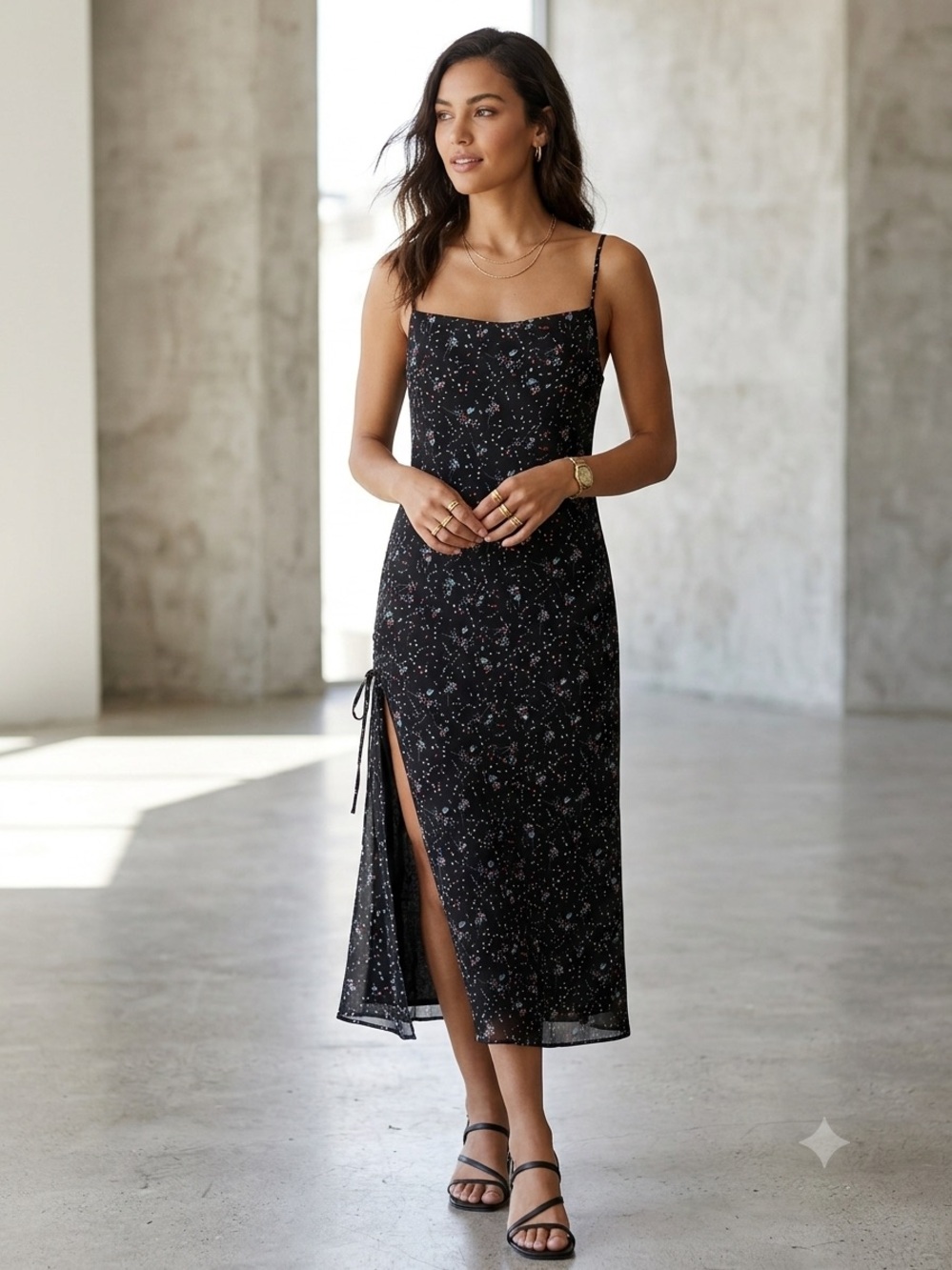 The East Order Black Floral Slip “Essie” Dress